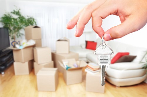 Packing boxes and household items prepared for an Ilford move